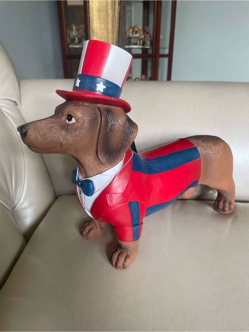 Patriotic Red & Blue Dachshund Dog Statue - Decorative Pet Figurine